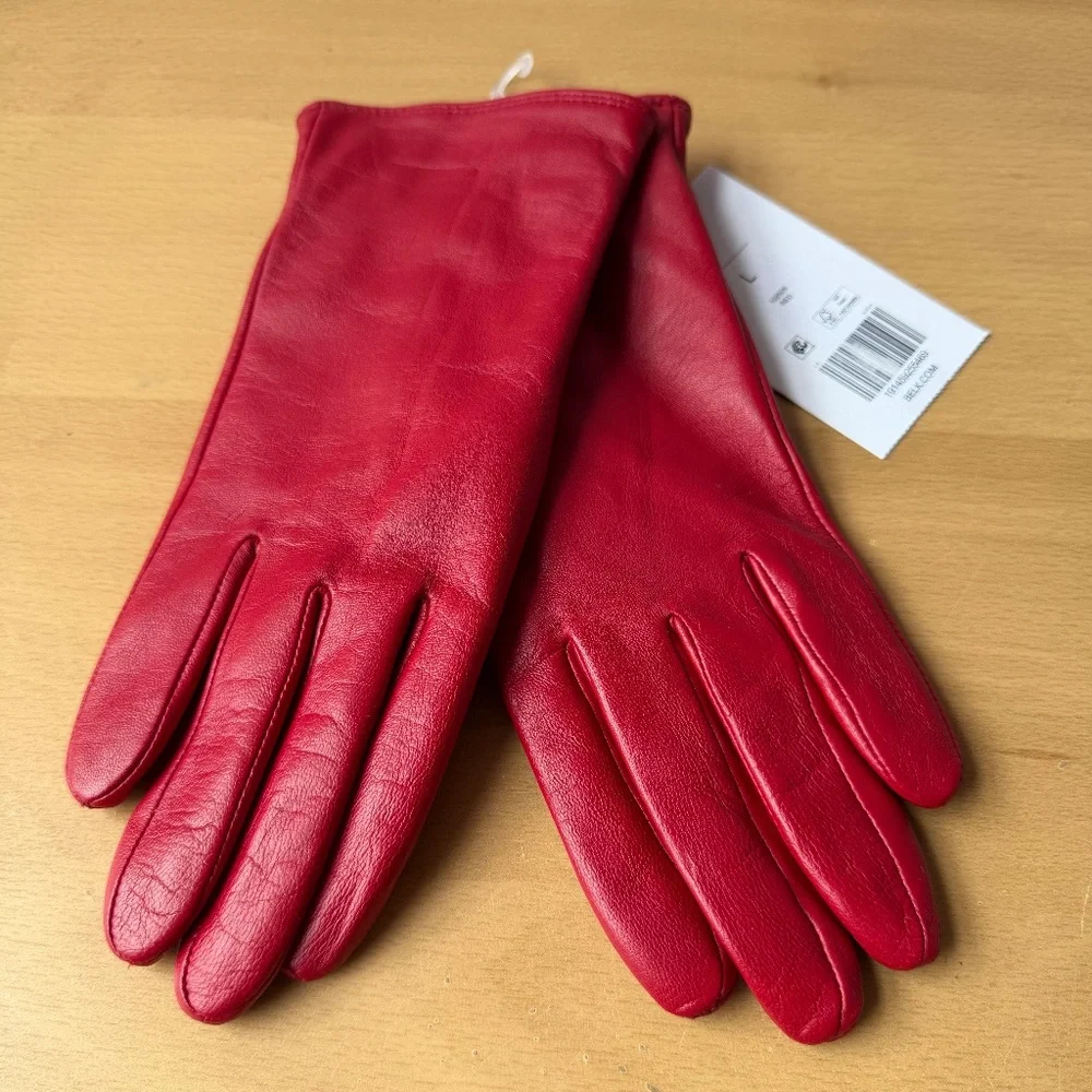 BELK RED Leather Women’s Gloves Touch Screen Compatible Size L BRAND NEW W/ TAGS